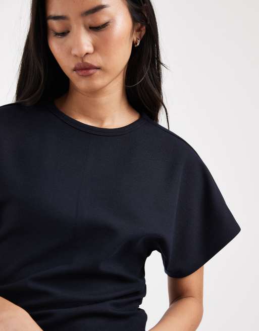 ONLY – T-Shirt in Marineblau mit geraffter Taille, Kombiteil, 3 von 4