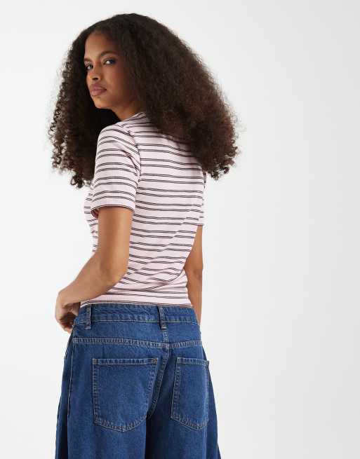 ONLY t-shirt in pink & burgundy stripes, 4 of 4