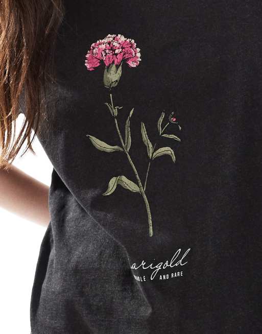 ONLY - T-shirt met acid wash en bloemprint in zwart, 4 van 4