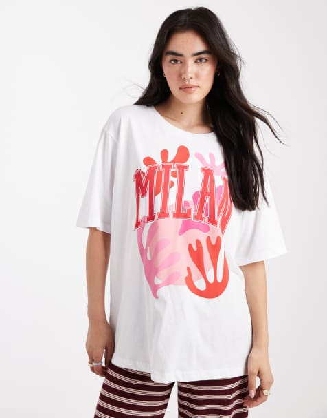ONLY - T-shirt met grafische Milan-print en oversized pasvorm in wit - view 1