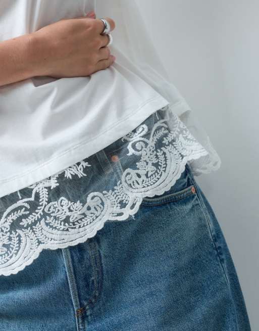 ONLY T-shirt met kanten rand in wit, 3 van 4