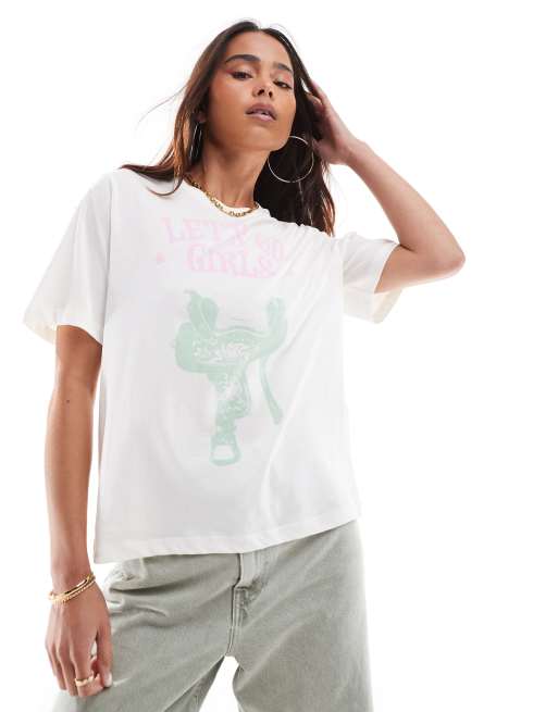 ONLY - T-shirt met 'Let's Go Girls' print in wit