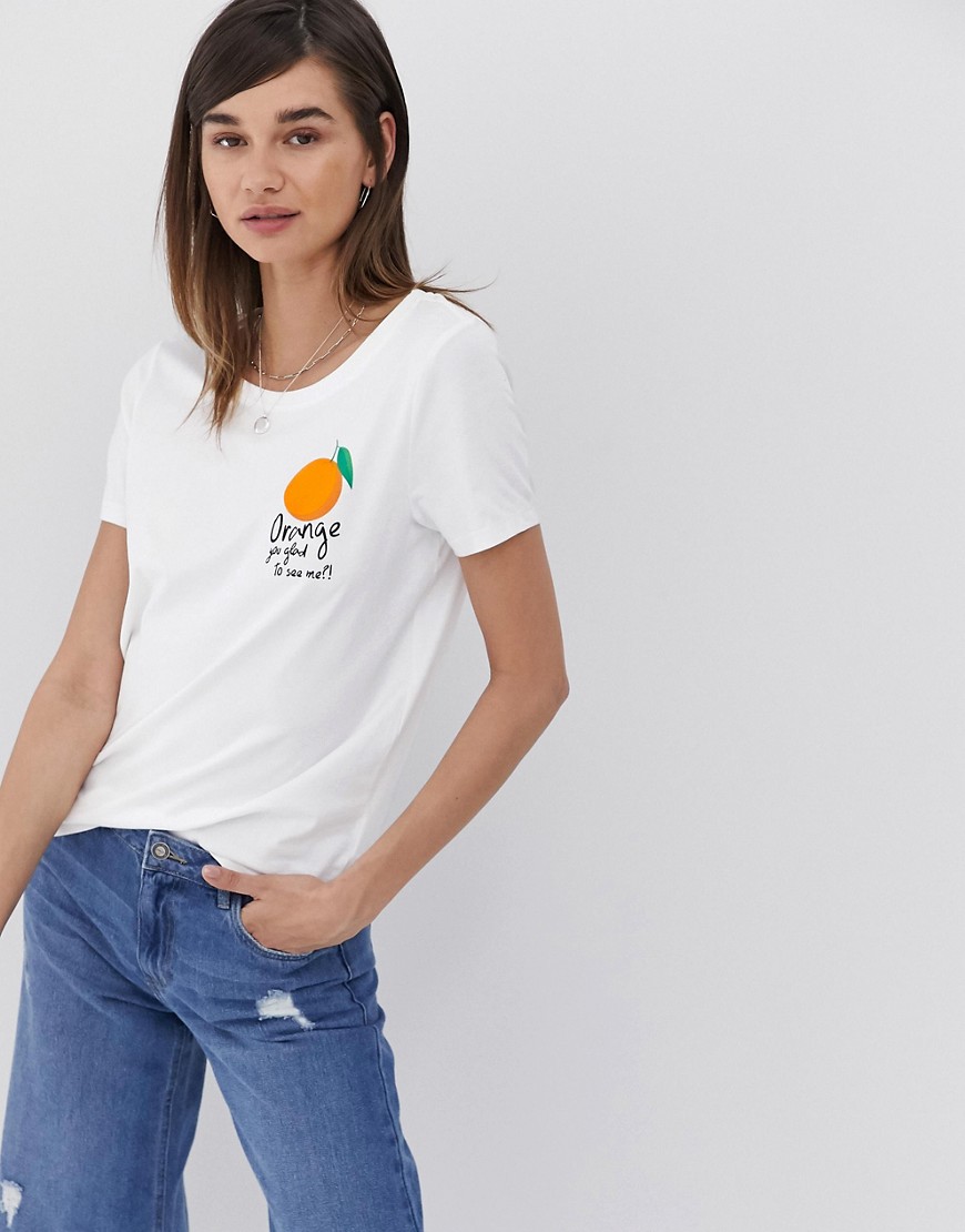 Only - T-shirt met sinaasappelprint-Wit