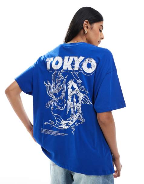 ONLY - T-shirt met 'Tokyo'-print in felblauw - view 1