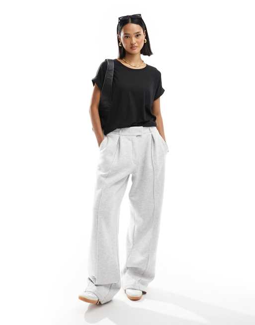 ONLY - T-shirt morbida color antracite mélange con scollo rotondo 
