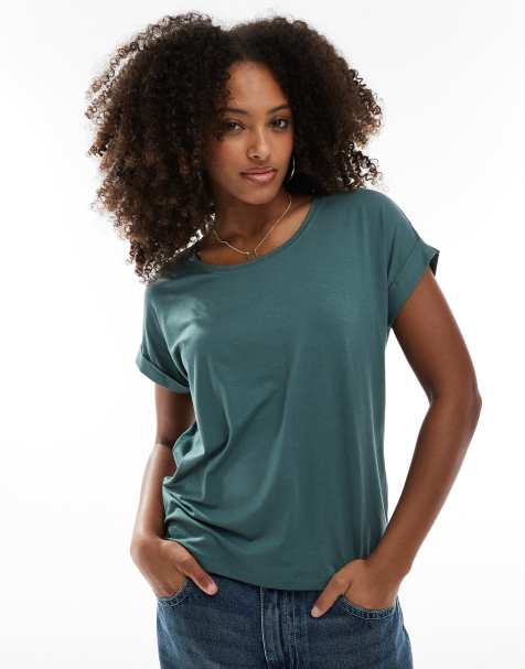 ONLY - T-shirt morbida color verde menta con scollo rotondo - view 1