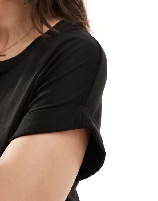 Only - T-shirt nera morbida con scollo rotondo , 3 di 4