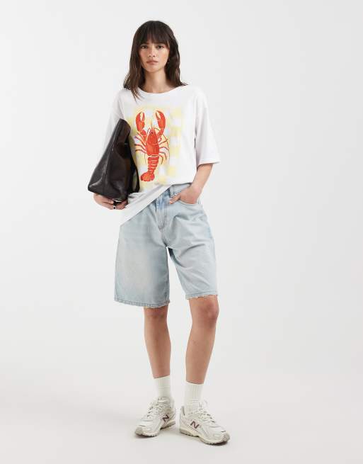 Only - T-shirt oversize bianca con stampa di aragosta, 2 di 4