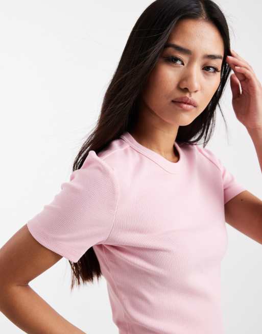 ONLY - T-shirt rosa a coste, 4 di 4