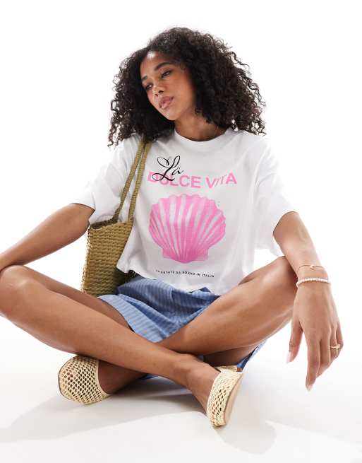 ONLY - T-shirt taglio corto bianca con grafica 