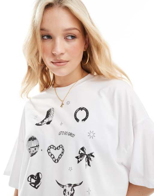 ONLY - T-shirt taglio corto bianca con grafica stile cowgirl, 3 di 4