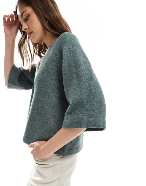 ONLY - T-shirt verde corta in maglia, 2 di 4