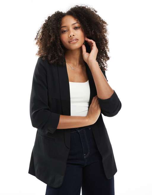 Slim Stretch Knitted Tailored Blazer - Black, Blazers