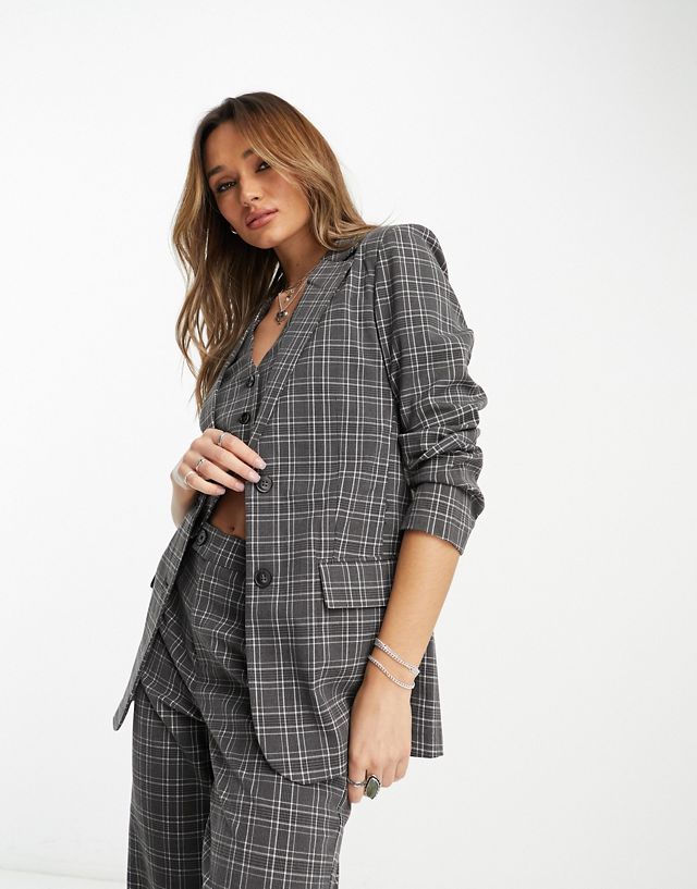 Only tailored blazer in gray plaid - part of set