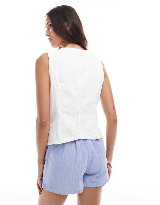 ONLY tailored denim vest in white, 3 of 4