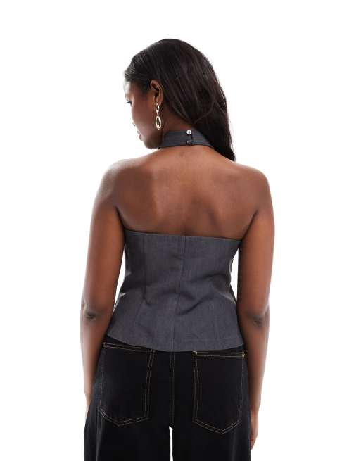 【illio】Gathered Front Halter Top ★送料・関税込★ Zip Halter Top (23007-GREY)