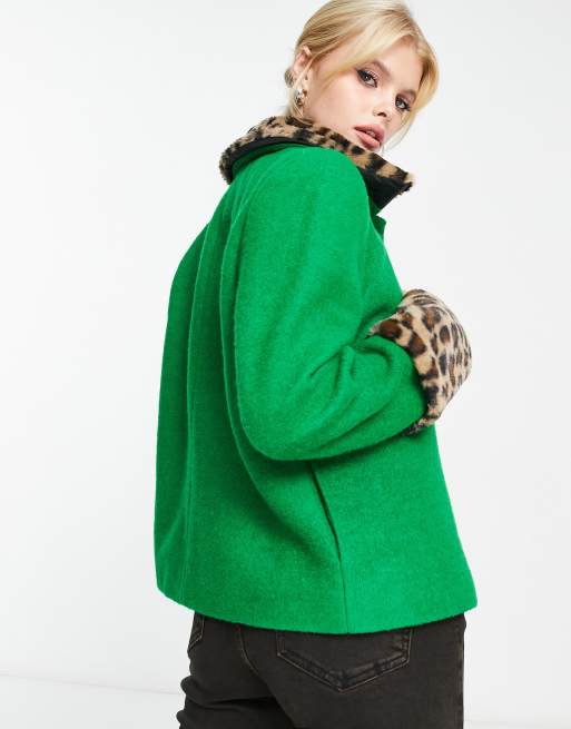 Green leopard clearance coat