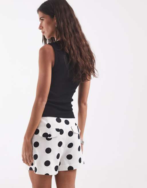 ONLY tailored linen blend shorts in white polka dots, 5 of 5