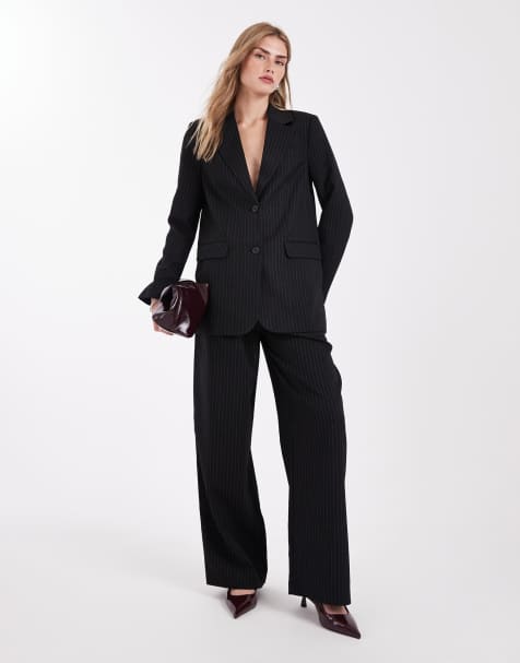 ONLY tailored oversized blazer & pants set in black pinstripes - view 1