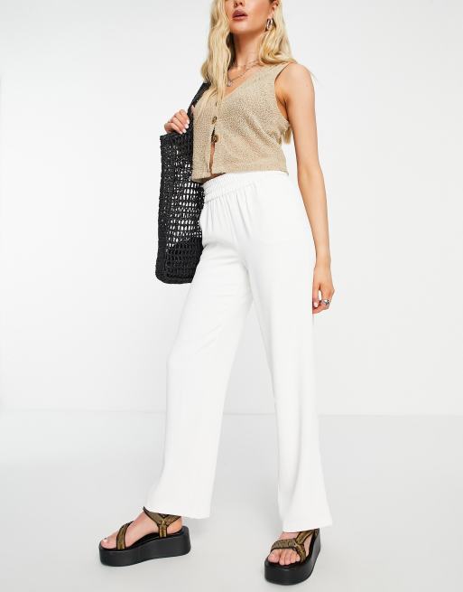 Only tailored ruched waist wide leg trouser in white | ASOS