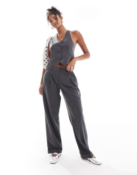 ONLY tailored straight trousers co-ord in dark grey - view 1