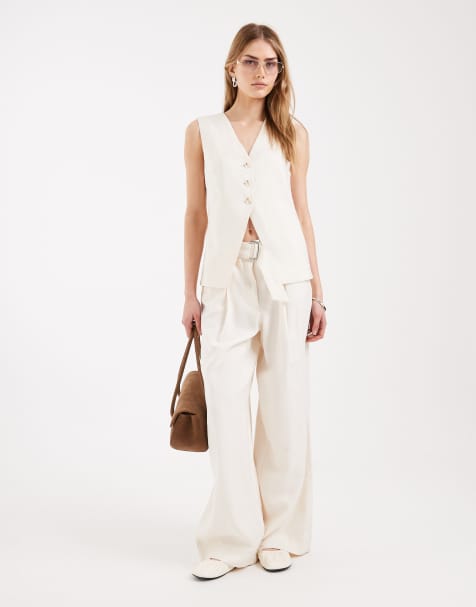 ONLY tailored vest and wide leg pants set in cream - view 1