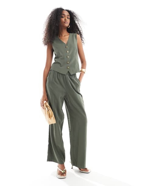 ONLY tailored vest & pants set in khaki - view 1