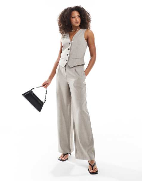 ONLY tailored waistcoat & trousers co-ord in beige - view 1