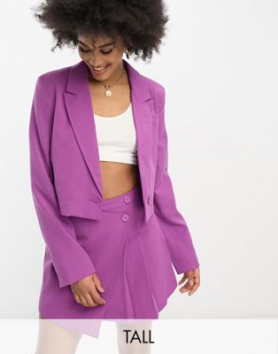 Only Tall cropped blazer and pleated mini skirt co-ord in purple