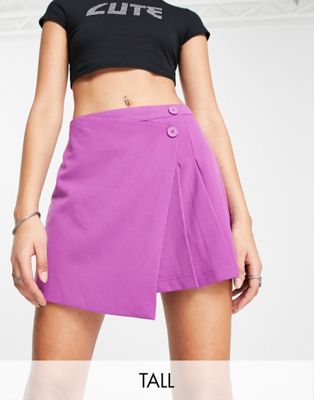 Only Tall Asymmetric Wrap Pleated Mini Skirt In Purple