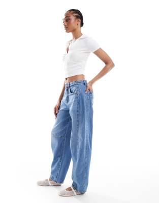 Only Tall Barrel Leg Jeans With Seam Detail In Blue