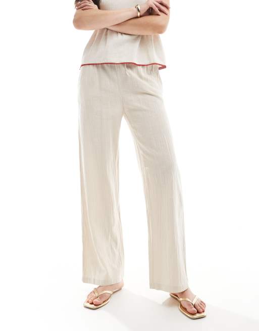 ONLY Tall - Beige bukser med vide ben i hørlook, 5 af 5