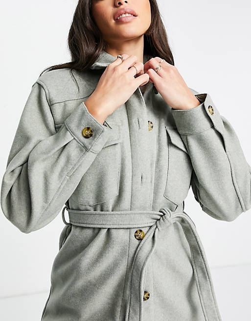  Only Tall belted shacket in sage green 