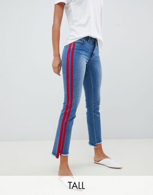 Only Tall – Blå, ankellånga jeans med raka ben och sportiga ränder