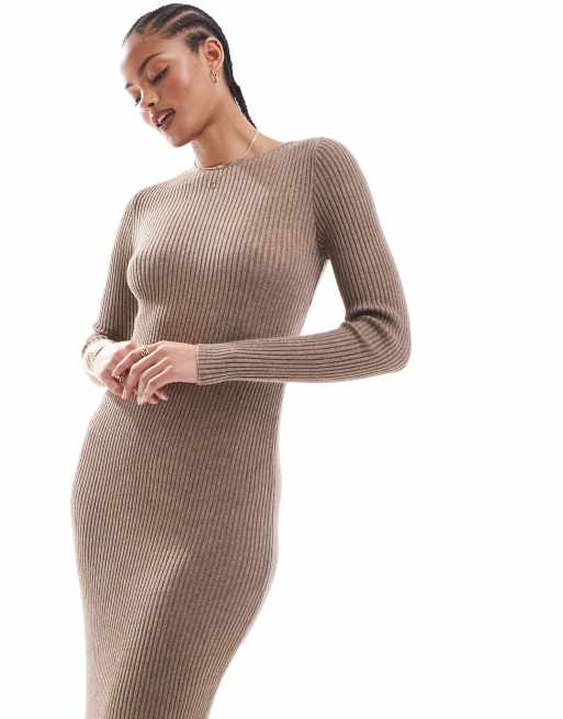 ONLY Tall boat neck ribbed maxi dress in beige ASOS