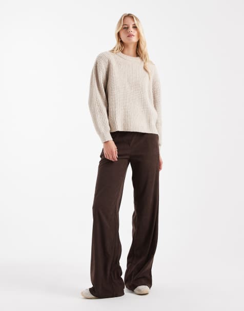 ONLY Tall wide leg pull on cord trouser in brown