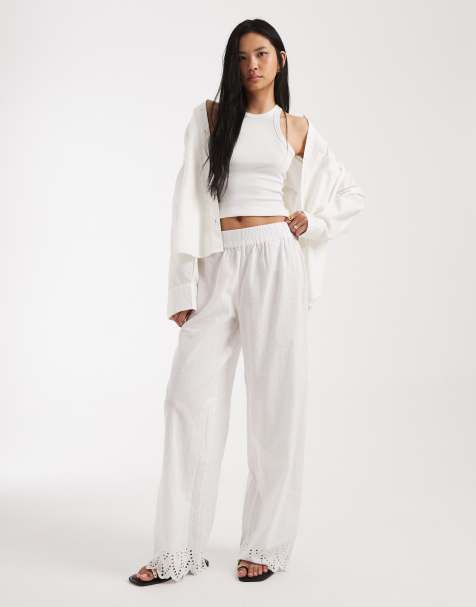 ONLY Tall - Broek met geborduurde zoom in wit - view 1