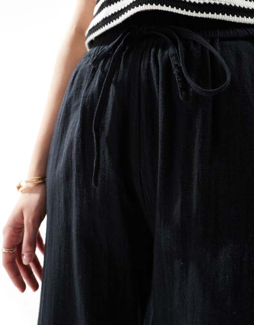 ONLY Tall - Broek met linnenlook en wijde pijpen in zwart, 2 van 5