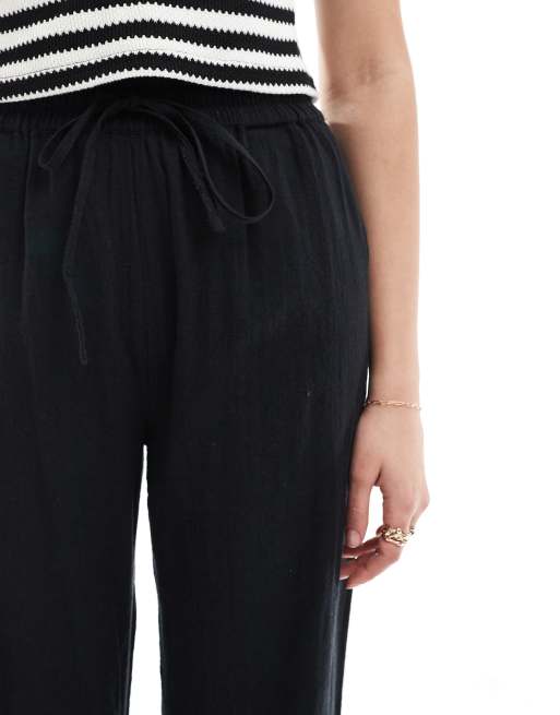 ONLY Tall - Broek met linnenlook en wijde pijpen in zwart, 4 van 5
