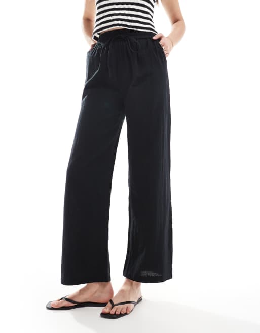 ONLY Tall - Broek met linnenlook en wijde pijpen in zwart, 5 van 5