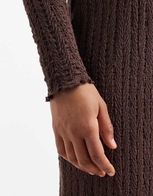 ONLY Tall - Broek met wijde pijpen en textuur in chocoladebruin, deel van co-ord set, 5 van 5