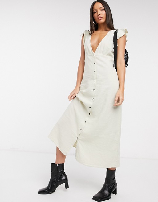 Only Tall button front midi dress in beige