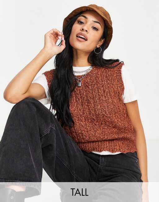 Only Tall cable knit vest top in rust