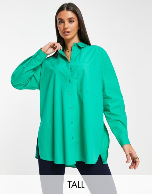 Only Tall - Camicia oversize in popeline, colore verde acceso
