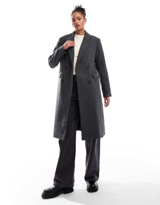 ONLY Tall - Cappotto taglio lungo color grigio scuro con motivo a spina di pesce  