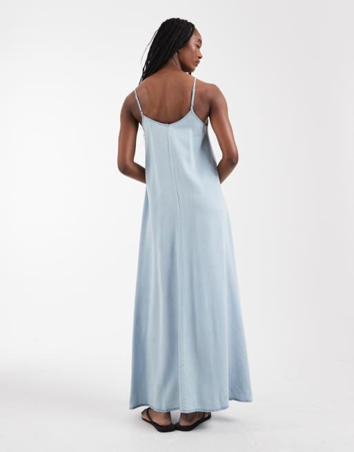 knee length dresses for ladies Sadie Off The Shoulder Chambray Maxi Dress Blue main image 0