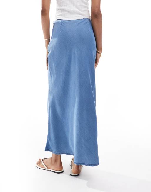 ONLY Tall chambray maxi skirt in mid blue, 3 of 5