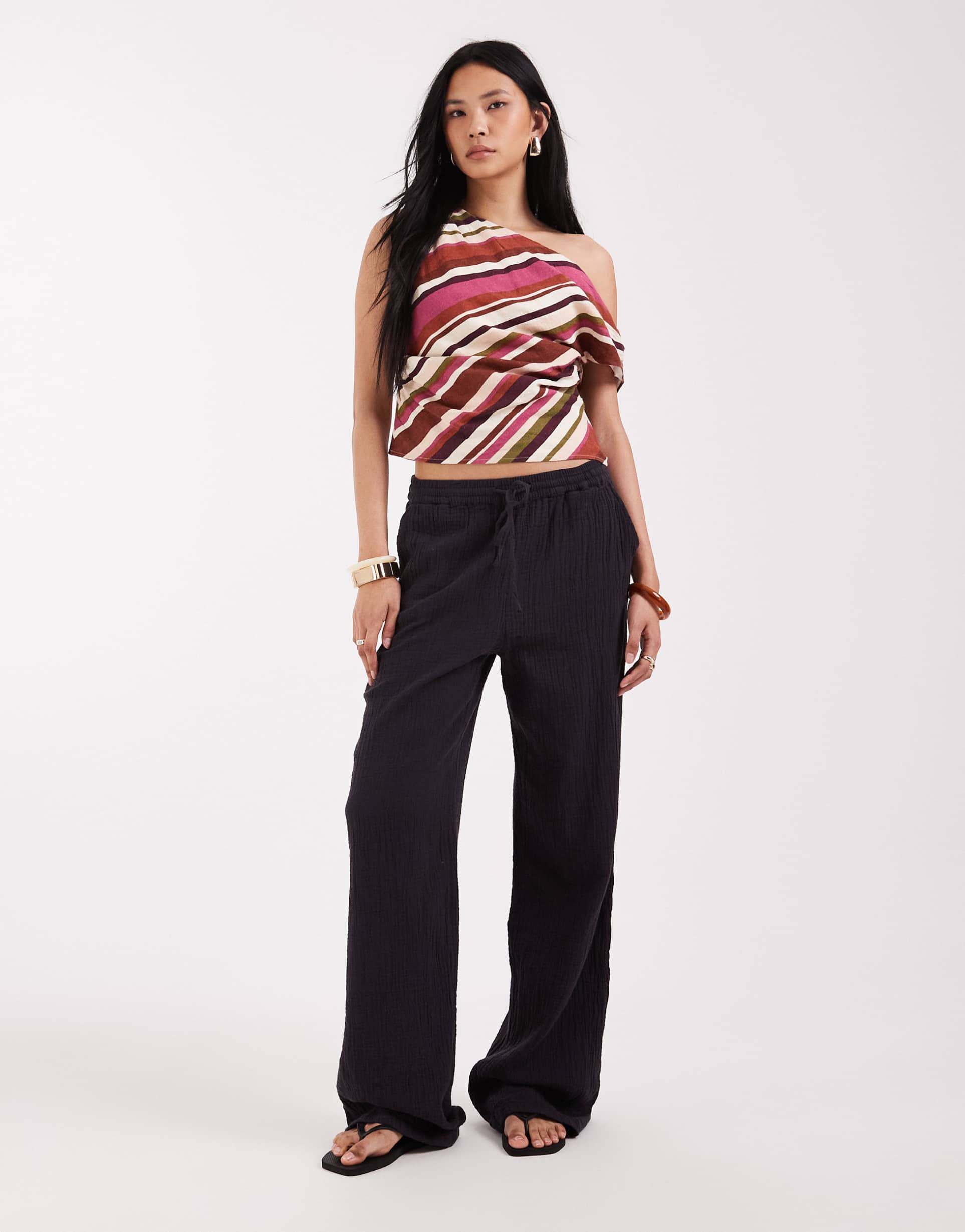 only tall cheesecloth wide leg pants in charcoal