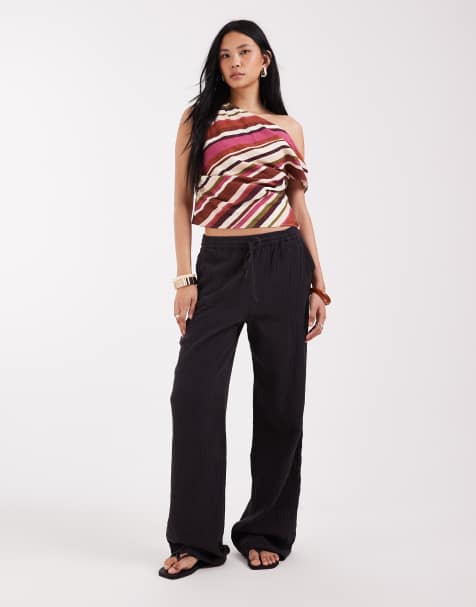 ONLY Tall cheesecloth wide leg trouser in charcoal