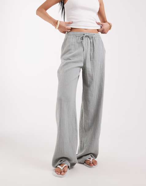ONLY Tall cheesecloth wide leg trouser in light sage